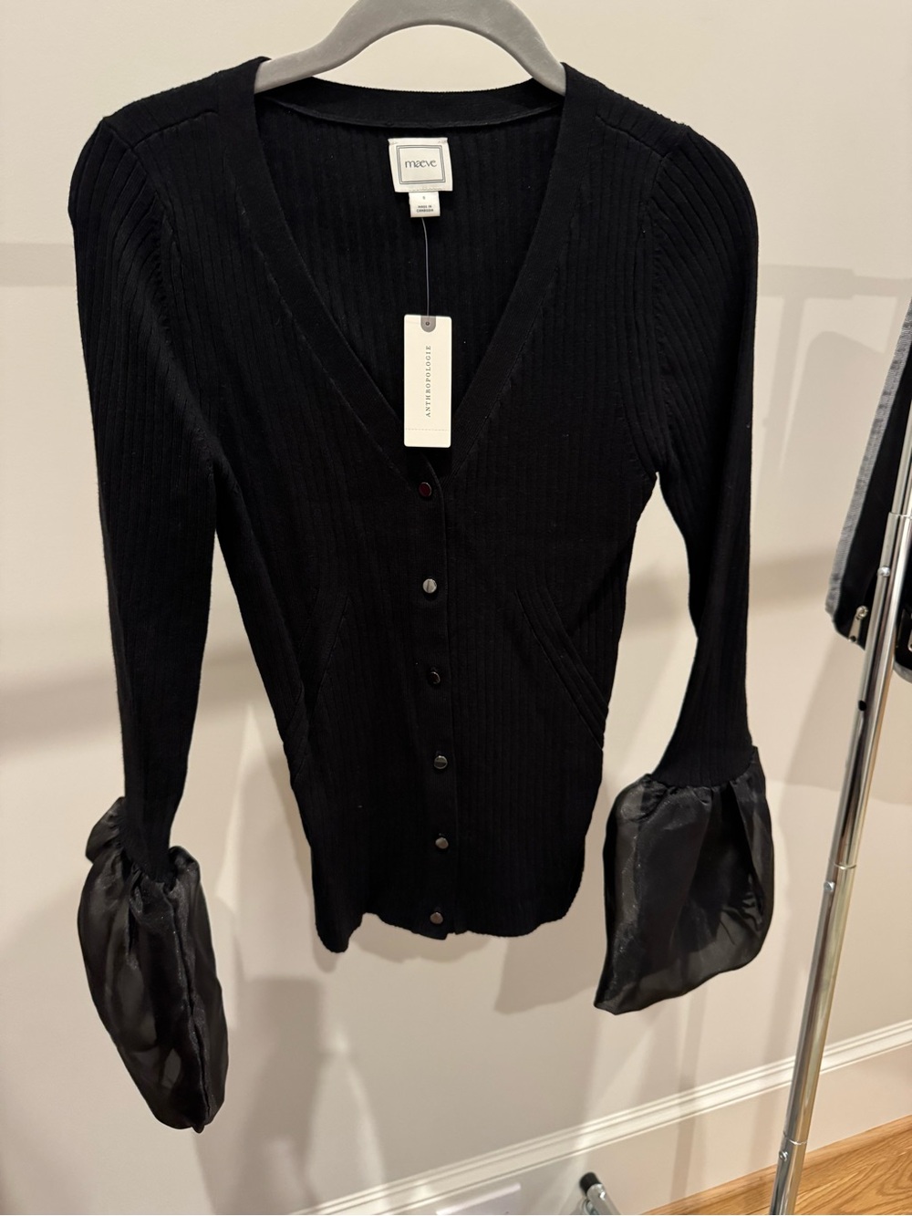 Maeve Black Ribbed V-Neck Cardigan